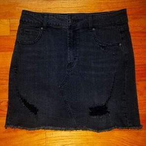 Black Denim Ripped Mini Skirt